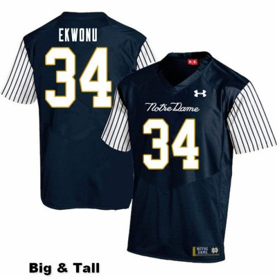 Notre Dame Fighting Irish Men's Osita Ekwonu #34 Navy Under Armour Alternate Authentic Stitched Big & Tall College NCAA Football Jersey IBR1799IJ